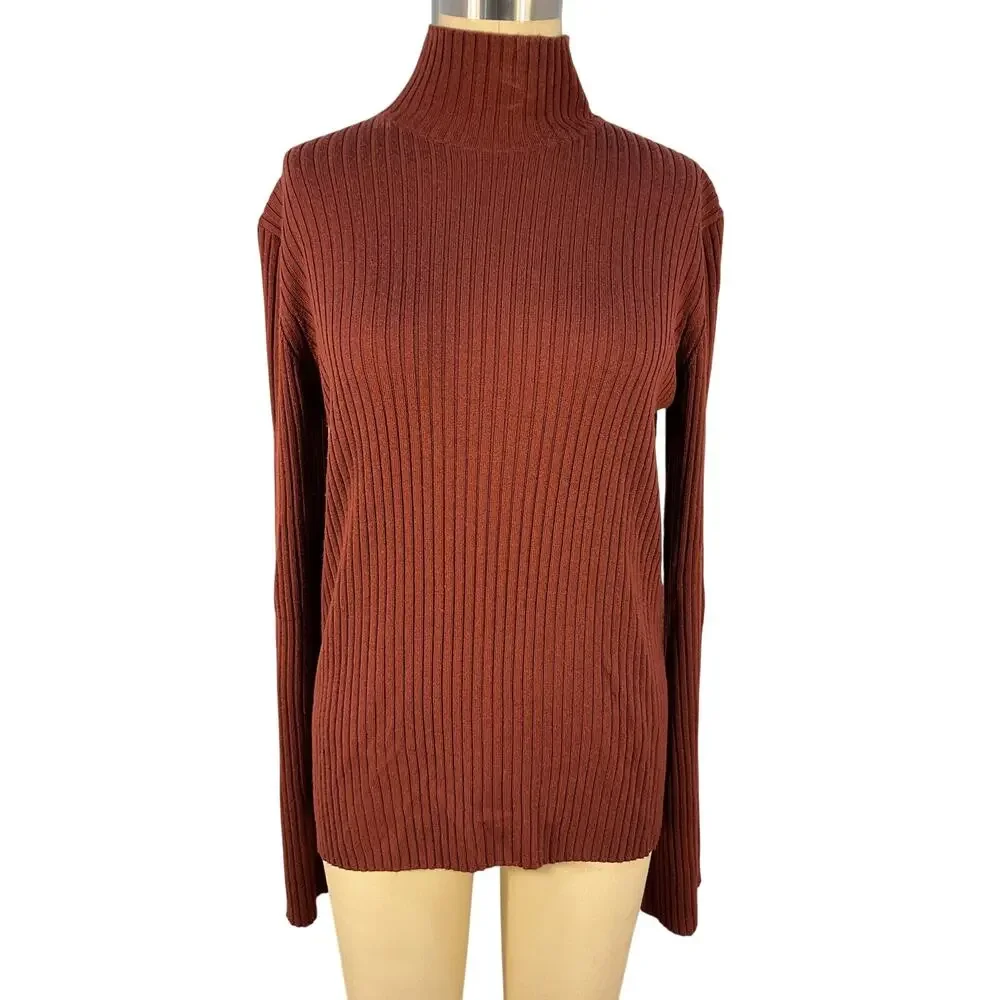 Chloe Ribbed Brick Turtleneck Sweater Size XL